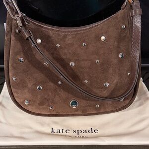 Kate Spade Chocolate Brown Suede Shoulder Bag with Silver Studs